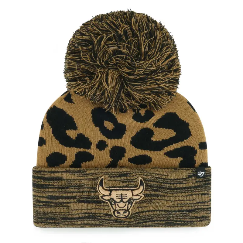 women8217s chicago bulls 821747 leopard rosette cuffed knit hat with pom
